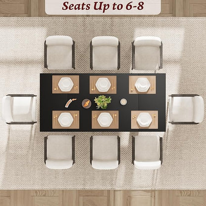 71" Dining Table for 6 to 8 People, Modern Dinner Table with Unique Wooden Legs, Rectangle Dining Table for Kitchen, Dining Room & Living Room, Black