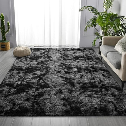 Shag Area Rug, 4 X 6 Tie-Dyed Plush Fuzzy Rugs for Living Room, Ultra Soft Fluffy Furry Rug for Bedroom, Indoor Carpet Nursery Rugs for Kids Room Home Decor, Dark Grey