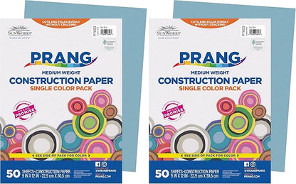 Prang (Formerly SunWorks) Construction Paper, Sky Blue, 9" x 12", 50 Sheets (Pack of 2)
