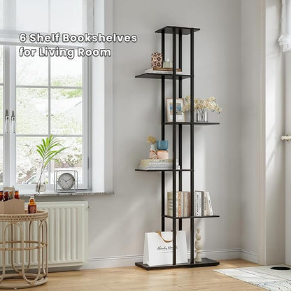 Bookshelf，Small Bookcase for Small Space，6-Tier Bookshelf for Living Room, Home Office, Study，9.45 x 20.8 x 62.2 Inches,Black