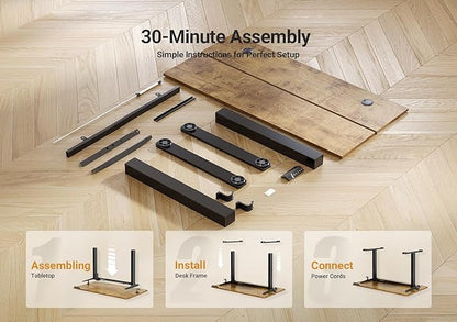 Seang Electric Standing Desk Adjustable Height, 40 x 24 Inch Sit Stand Desk with T-Shaped Frame, 3 Memory Presets & Cable Management for Home Office Computer Workstation, Black Frame/Rustic Brown Top