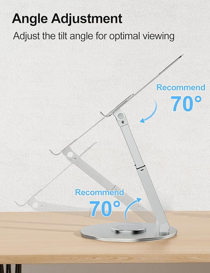tounee Telescopic Laptop Stand for Desk with 360° Swivel Base, Sit to Stand, Height Adjustable, Portable Riser Holder for Good Posture, Compatible with All Laptops 10-17"-Silver