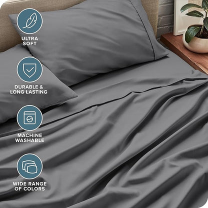Bare Home Queen Sheet Set - Luxury 1800 Ultra-Soft Microfiber Bed Sheets - Double Brushed - Deep Pockets - Easy Fit - 4 Piece Set - Bedding Sheets & Pillowcases (Queen, Grey)