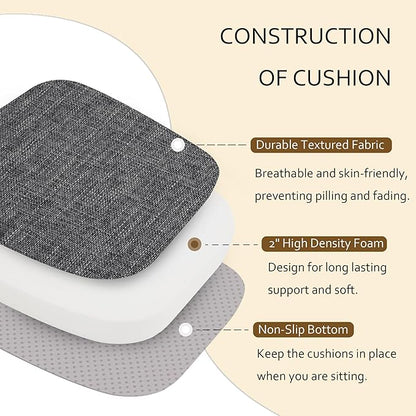 ELFJOY Chair Cushions for Dining Chairs Non Slip Chair Pads Set of 4 Seat Cushions with Ties Indoor 16.7" x 16" Darkgrey
