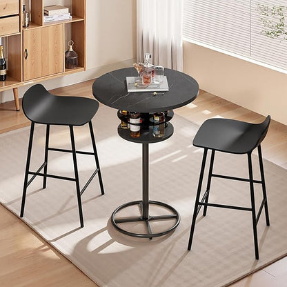 VECELO 36” High Top Bar Table, Sturdy Frame with Metal Base for Cocktail, Pub, Easy Assembly, Marble Black