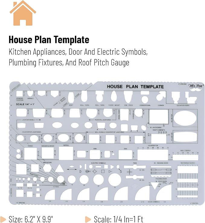 Mr. Pen- House Plan, Interior Design and Furniture Templates, Drafting Tools and Ruler Shapes for Architecture - Set of 3
