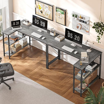 Huuger L Shaped Desk, 47 Inches Computer Desk with Reversible Storage Shelves, for Gaming Corner Home Office Writing Study, Metal Frame, Gray