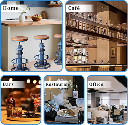 Topower Aged Steampunk Deco Industrial Round Bottom Adjustable Height Cafe Coffee Retro Vintage Fire Hydrant Design Pub Kitchen Counter Bar Stool (Antique Blue, Wooden Top)