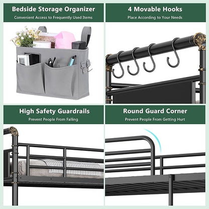 Metal Bunk Bed Twin Over Twin, Industrial Bunkbeds Heavy Duty Bed with Safety Guard Rails and Space-Saving Design, Steel Bed for School, Bedroom (Black)
