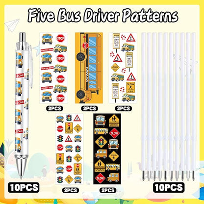 10 PCS School Bus Pens Bulk, Bus Driver Appreciation Gifts Pens Accessories Teachers Pen Thank You Work Ballpoint Pens Thanksgiving Christmas Gifts for Men Women Office Supplies (Bus Driver)