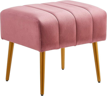 Ball & Cast Upholstered Velvet Ottoman,Footrest 18"W x 15.75"D x 17.5"H Rose,Golden Powder Coating Legs Set of 1