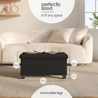 STORAGEBUD Storage Ottoman Bench with Bins, 30-in Storage Bench for Bedroom End of Bed, Folding Foot Rest Ottoman for Living Room Max 660lbs, Fabric Ottomans, Black