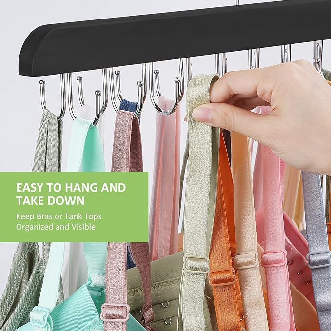 2 Pack Bra Hanger for Closet, Tank Top Hanger 40 Hooks Capacity Sturdy Wood Space Saving Sport Bras Holder, Closet Organizers and Storage, Black