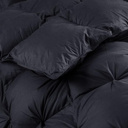 Luxurious All-Season Goose Down Feather Fiber Comforter King Size Duvet Insert, Exquisite Black Pinch Pleat Design, Premium Baffle Box, 100% Egyptian Cotton Cover, 70 oz. Fill Weight, Black