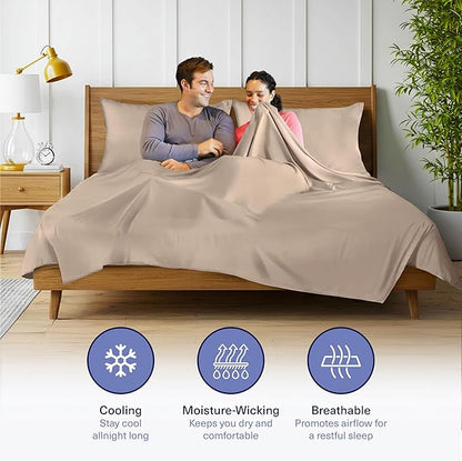 Kickoff Viscose Bamboo Sheets King Size 4-pc 100% Organic Bamboo Viscose Bed Cooling Sheets King Size Set Cool Bedding for hot Sleepers Sheet, Flat, Fitted, Pillowcases (Iced Latte,K)