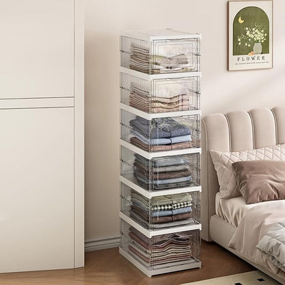 Drop Front Shoe Storage Box, No Assembly Stackable Shoe Organizer Storage Bin with Door, Free Standing Shoe Shelf Cabinet with Lid, Plastic Shoe Rack for Closet Entryway