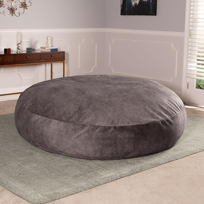 Jaxx 6 Foot Cocoon - 2-in-1 Convertible Bean Bag Bed & Large Bean Bag Chair for Adults - Padded Microvelvet, Pewter