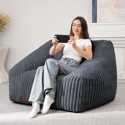 HABUTWAY Bean Bag Chair, Giant Bean Bag Chairs for Adults and Kids, Bean Bag Sofa, Lazy Floor Sofa, Faux Fur Beanbag Chair with Armrests for Living Room Bedroom (Dark Grey)