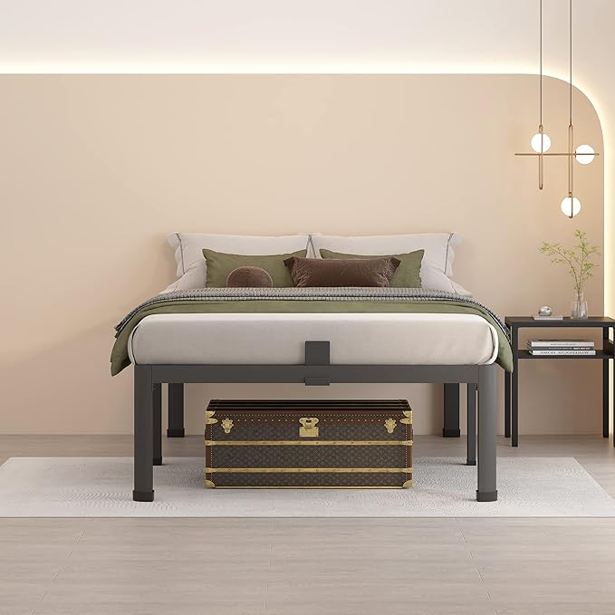 MAF 18 Inch Twin Bed Frames with Round Corner Legs Mattress Slide Stopper No Box Spring Needed Heavy Duty Metal Platform Bed Frame Under-Bed Storage Space, 3000 LBS Steel Slats Support