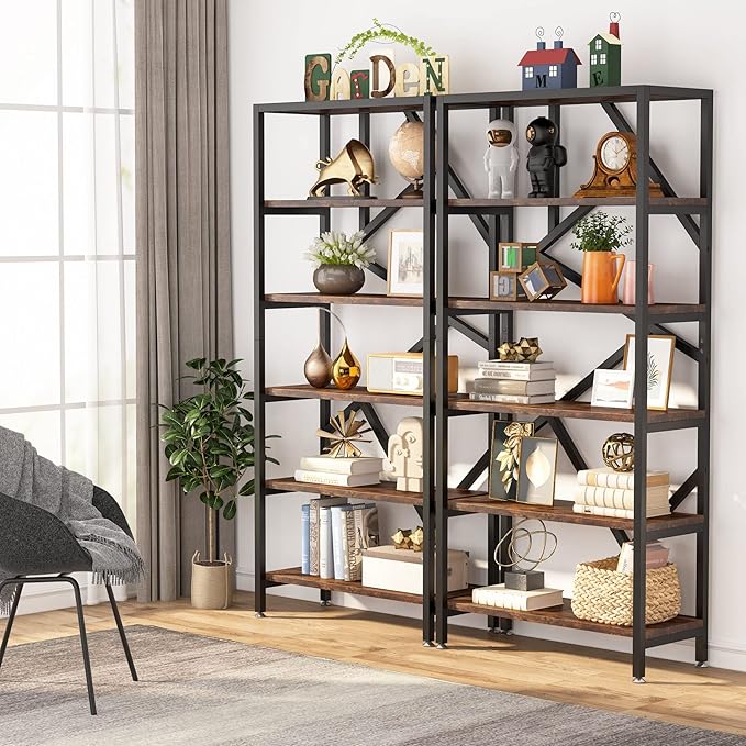 Tribesigns 71 Inch Industrial Bookshelf, 6 Shelf Etagere Bookcase, Free Standing Open Book Shelves Storage Display Shelf, Wood Shelving Units Organizer Rack for Bedroom Home Office Living Room