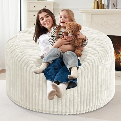 Homguava 4 FT Bean Bag Chair,4' Big Bean Bag,Large Bean Bag Chairs for Adults with Memory Foam Filled,Comfy Beanbag Chairs Soft Bean Bag Sofa with Dutch Corded Plush Cover-White