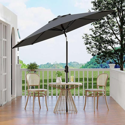 Garvee 9 ft Patio Umbrella - 8 Sturdy Ribs Outdoor Table Umbrella with Crank Lift & Push Button Tilt - Market Umbrella for Pool, Deck, Yard, Garden - Gray