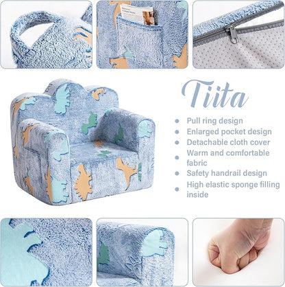 Tiita Kids Couch Plush Toddler Chair, Cloud-Like Glow in The Dark Kids Sofa Toddler Reading Chair with Washable Cover Carrying Handle, Convertible Children Sofa Chair for Girls and Boys