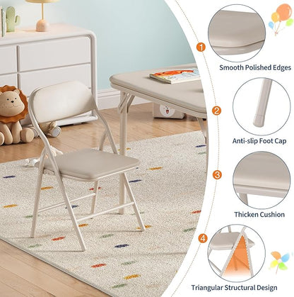 IDEALHOUSE 3 Piece Folding Kids Table and Chairs Set, Children Activity Table and Chairs Set for Dining Room,Daycare,Classrooms