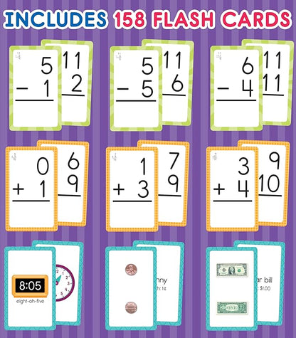 Carson Dellosa Education Time and Money, Addition and Subtraction Flash Cards, 3 Sets of Mathematics Flashcards, Kindergarten Learning Activities and Math Games for Kids 5-7