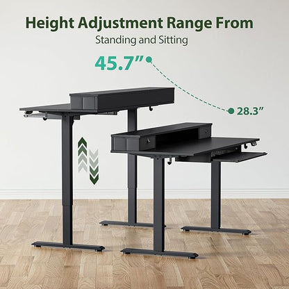 Agilestic Electric Standing Desk with 2 Drawers and Keyboard Tray, 55 x 24 Inches Ergonomic Adjustable Height Desk with Storage, Sit Stand up Desk Computer Workstation, Black