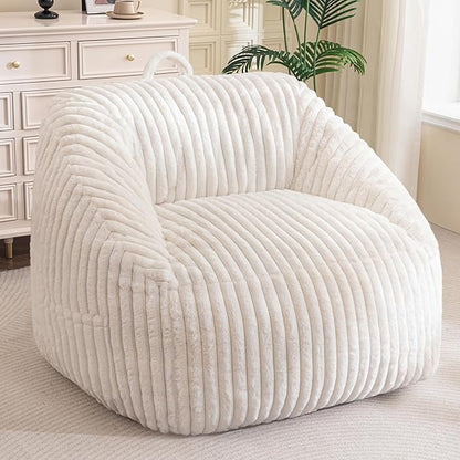 BYBYME Giant Bean Bag Chair for Adults and Kids, Large Comfy Cozy Beanbag, Floor Sofa for Teens, Living Room, Gaming, Reading, Beige