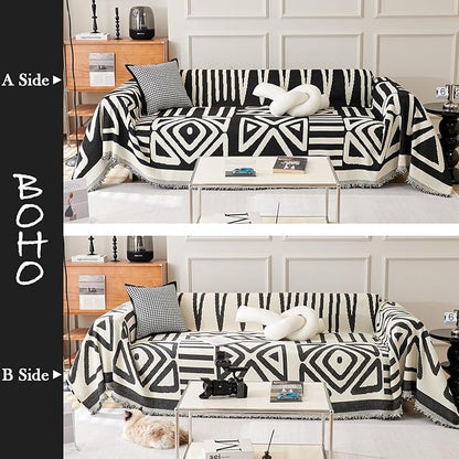 HANDONTIME Boho Sofa Covers for Dogs Black Couch Sofa Covers for 3 Cushion Couch Sofa Beige Chenille Sofa Slipcover Washable Sectional l Shaped Covers Pets Protector Furniture Covers, 91" X150"