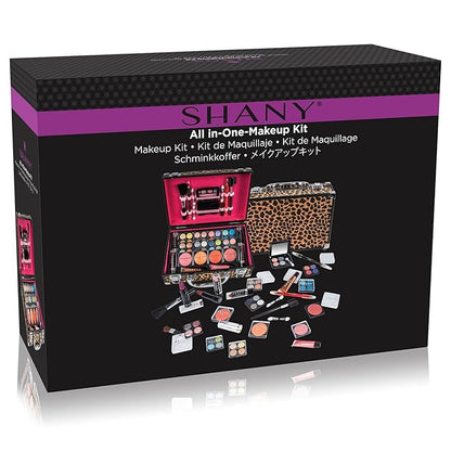 SHANY Carry All Make up Train Case with Pro Makeup Set, Beauty Brushes, Lipsticks, Eye Shadows, Blushes, Powders, and more - Reusable Cosmetics Storage Organizer - Premium Gift Packaging - Leopard