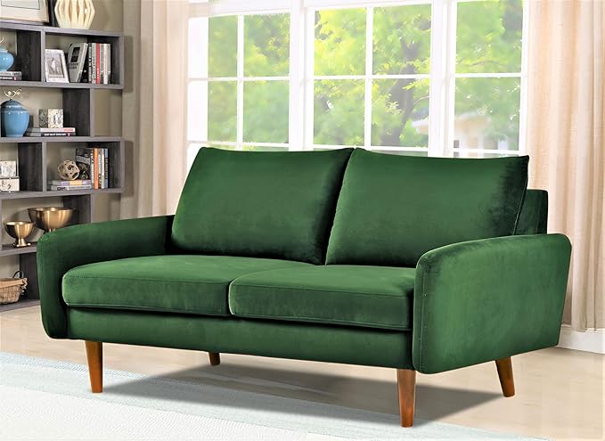 Container Furniture Direct Kent Velvet Loveseat Sofa for Modern Living Rooms and Compact Spaces, Comfy 2 Seater Couch Studio Apartment Furniture with Sleek Design, Green