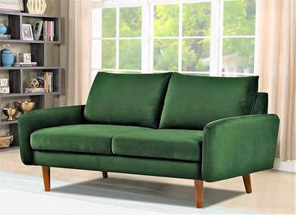 Container Furniture Direct Kent Velvet Loveseat Sofa for Modern Living Rooms and Compact Spaces, Comfy 2 Seater Couch Studio Apartment Furniture with Sleek Design, Green