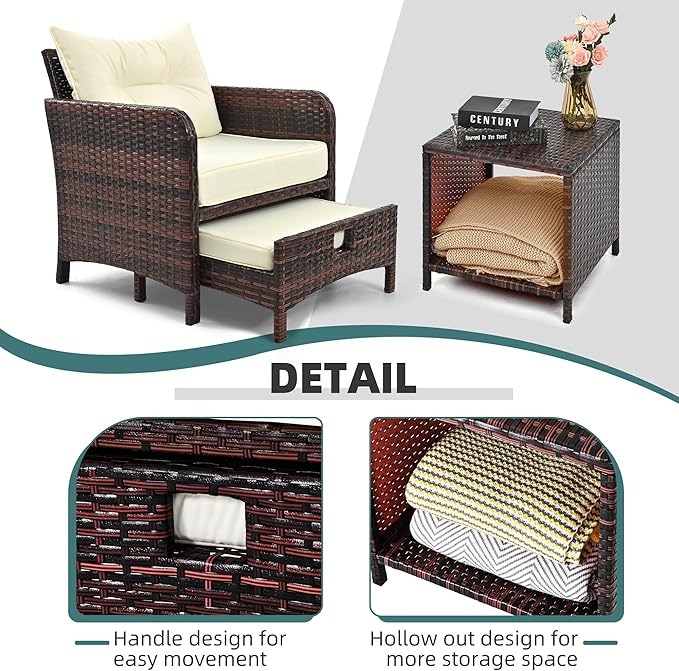 Pamapic 5 Pieces Patio Furniture Set, Rattan Balcony Furniture with Ottomans, PE Wicker Outdoor Patio Chairs Set with Coffee Table for Poolside, Porch, Lawn, Garden, Balcony(Beige)