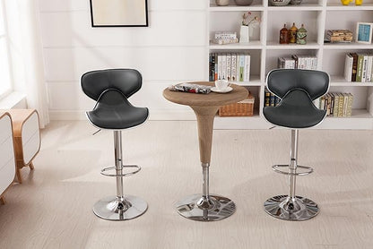 Roundhill Furniture Masaccio Cushioned Leatherette Upholstery Airlift Swivel Barstool, Set of 2, Grey