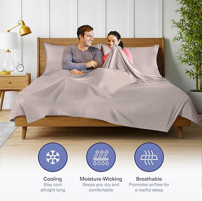 Kickoff Viscose Bamboo Sheets California King Size 4-pc 100% Organic Bamboo Viscose Bed Cooling Sheets Cal King Set Cool Bedding for hot Sleepers Sheet, Flat, Fitted, Pillowcases (Grey Mist, CK)