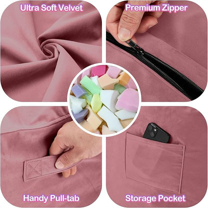 Homguava 4 FT Bean Bag Chair: 4' Bean Bags with Memory Foam Filled, Large Beanbag Chairs Soft Sofa with Dutch Velvet Cover-Dusty Pink
