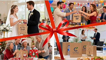 Simple Deluxe 50-Pack Kraft Paper Bags with Handles (10x5x13 Inch) - 100% Recycled Natural Brown Shopping Bags for Retail, Gifts & Merchandise - Made in USA, 90GSM Thick