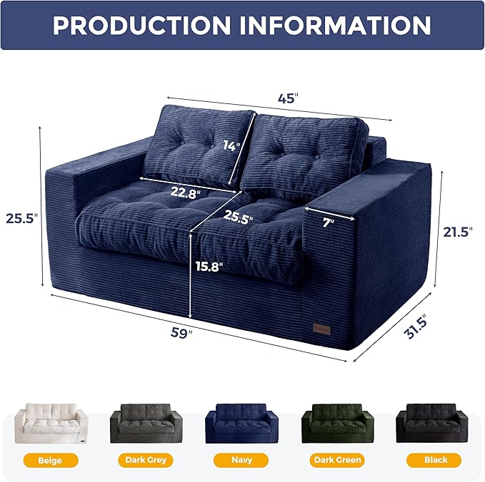 MAXYOYO Bean Bag Chair for Adults, Upholstered Floor Sofa with Armrests, Loveseat Boneless Couch with Tufted Cushion & Backrest, Sofa in A Box, Large Bean Bag Couch for Bedroom Living Room, Navy