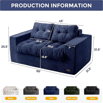 MAXYOYO Bean Bag Chair for Adults, Upholstered Floor Sofa with Armrests, Loveseat Boneless Couch with Tufted Cushion & Backrest, Sofa in A Box, Large Bean Bag Couch for Bedroom Living Room, Navy