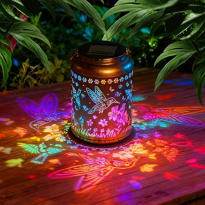 Solar Lanterns Outdoor Waterproof Hummingbird Garden Decor, Birthday Gifts for Women Mom Grandma Seniors, Metal Hanging Lanterns Decorative Colorful LED Lights for Lawn, Yard, Patio, Backyard, Porch