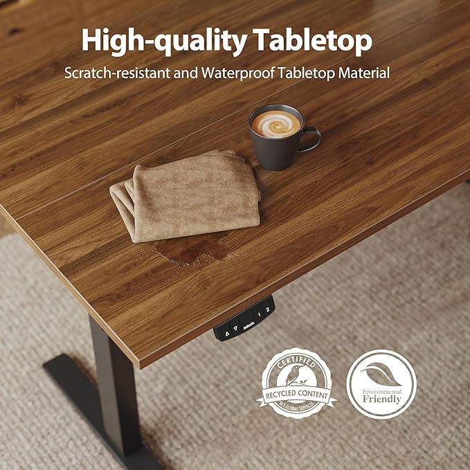 Agilestic Electric Standing Desk, 55 x 24 Inches Height Adjustable Desk, Sit Stand up for Work Office Home, Ergonomic Rising Computer Table with Memory Preset, Dark Walnut