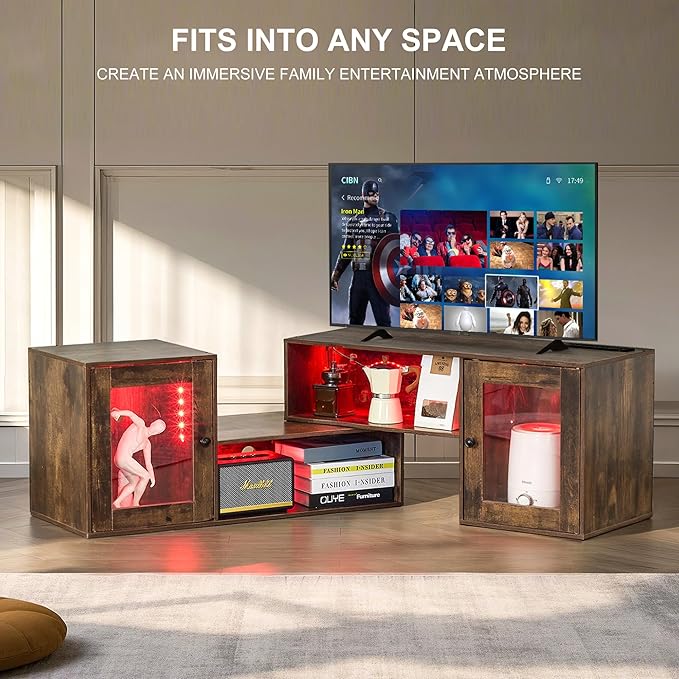 VECELO LED TV Stand for Televisions up to 70 Inchs Modern Entertainment Center with Storage, Media Console with 23 Flashing Options and 4 Customizable Modes for Living Room, Bedroom