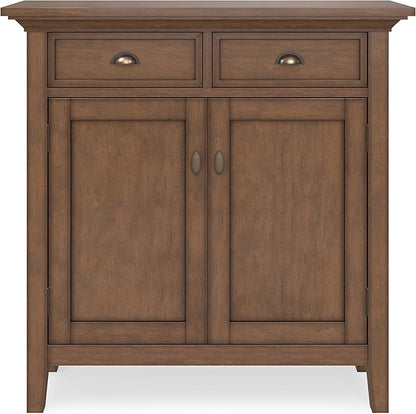 SIMPLIHOME Redmond Storage Cabinet - 36 inch Wide Solid Wood 2-Shelf Entryway Storage Cabinet in Rustic Natural Aged Brown, Transitional Accent Cabinet for Entryway with Drawers and Adjustable Shelves