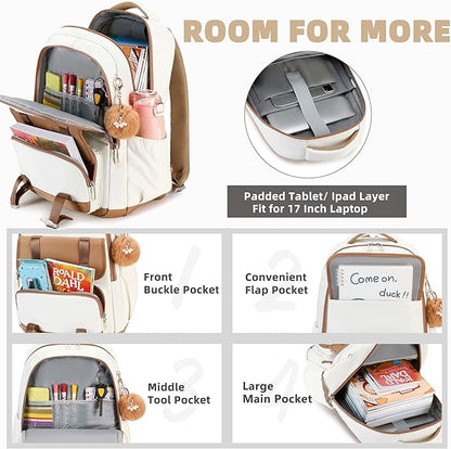 AO ALI VICTORY School Backpack for Girls Women 15.6 Inch Laptop Backpacks College Bookbag Cute Kids Elementary Middle High School Bag with Lunch Box Set for Teens Students Travel Daypack, Brown Set