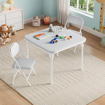 IDEALHOUSE 3 Piece Folding Kids Table and Chairs Set, Children Activity Table and Chairs Set for Dining Room,Daycare,Classrooms