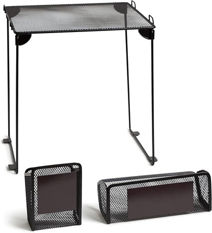 U Brands Mesh Locker Organization Kit, Includes Magnetic Cup, Folding Shelf and Bin, 3 Pieces (Black)