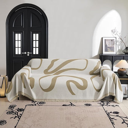 MYSKY HOME Boho Couch Cover Super Soft Couch Covers for 2-3 Cushion Couch Sofa, Modern Khaki Jacquard Sofa Slipcover Loveseat Futon Cover, Couch Covers for Sectional Sofa, 71" x 118", Khaki Curve